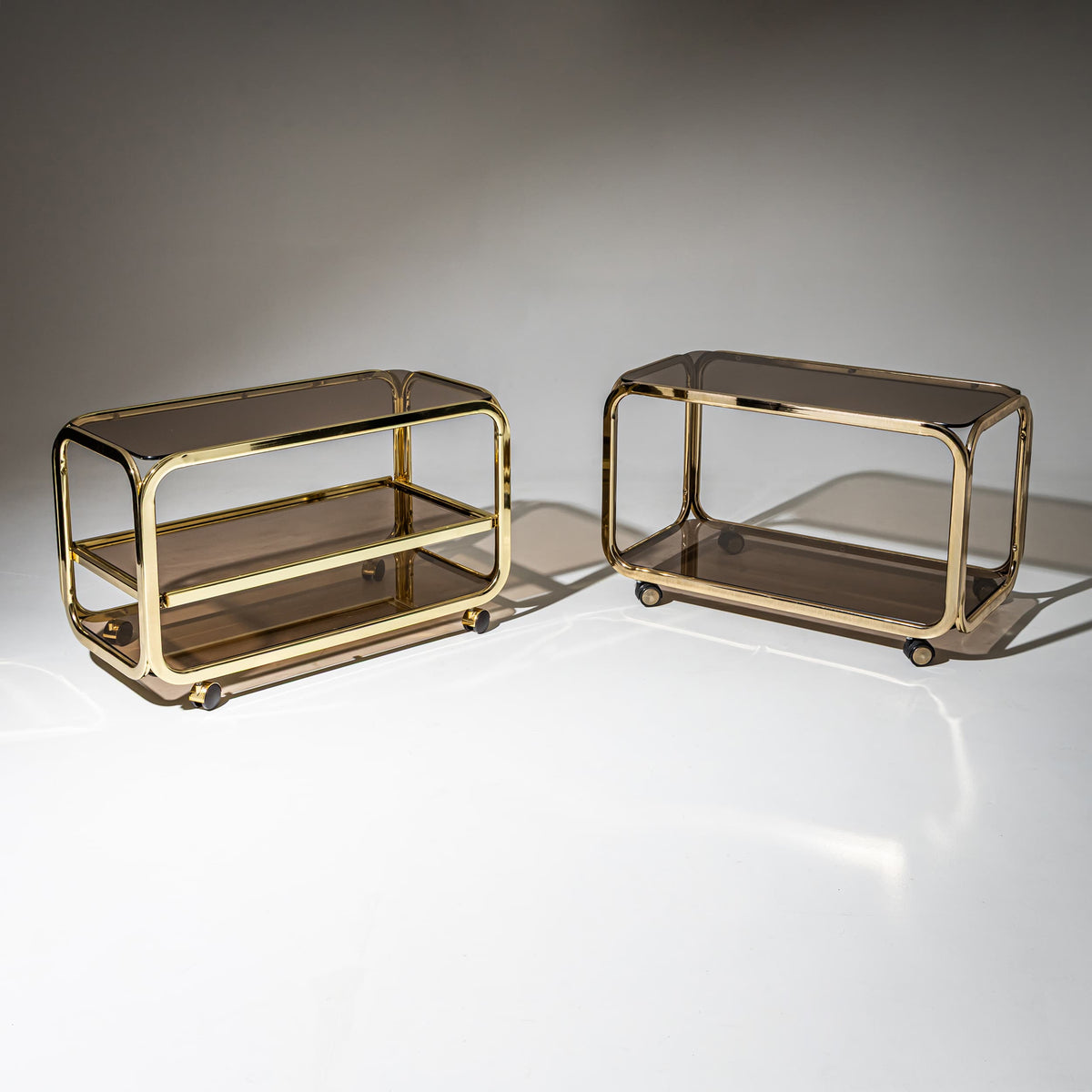 Vintage Barwagen aus Messing und Rauchglas, 1980er Jahre