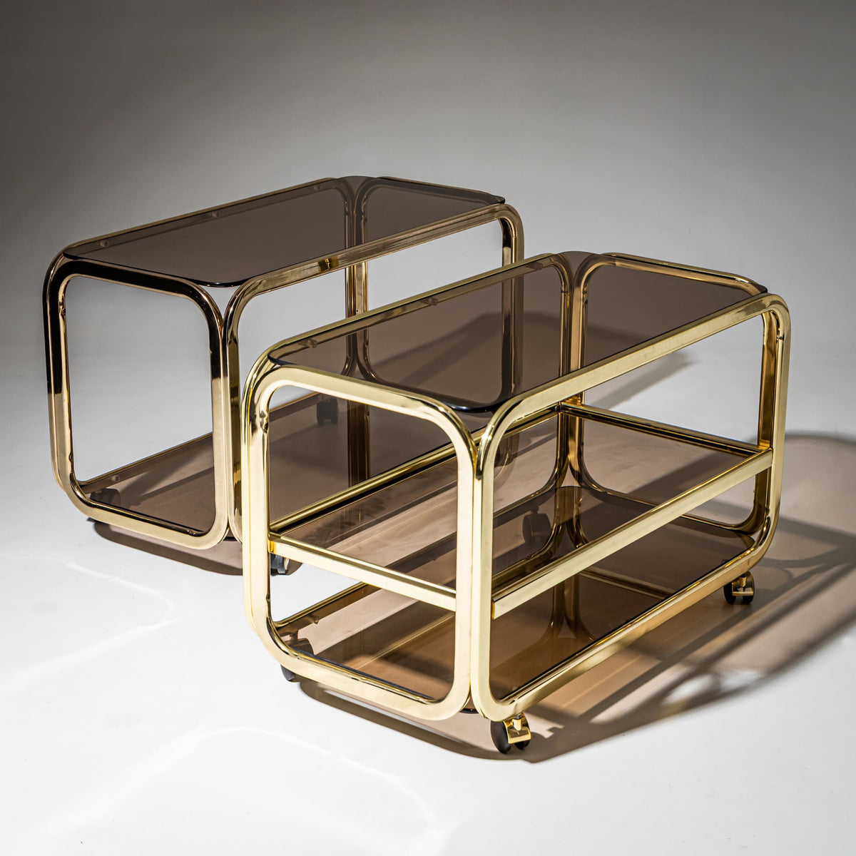 Vintage Barwagen aus Messing und Rauchglas, 1980er Jahre
