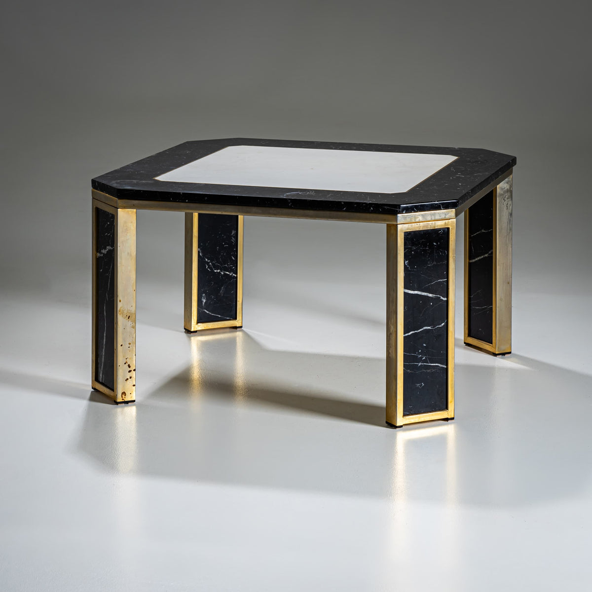 Hollywood Regency Marble and Brass Coffee Table, probably Italy, 1970s