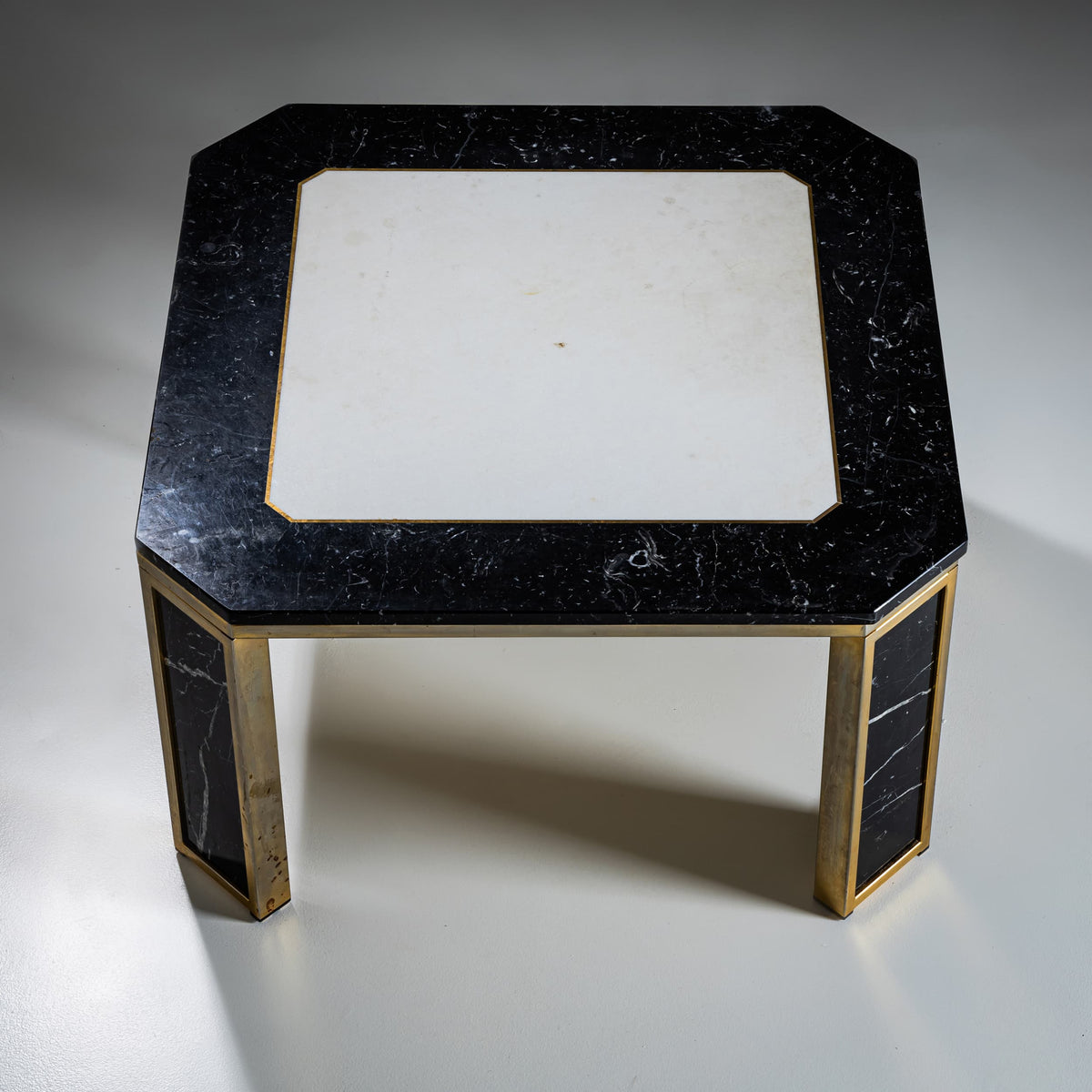 Hollywood Regency Marble and Brass Coffee Table, probably Italy, 1970s