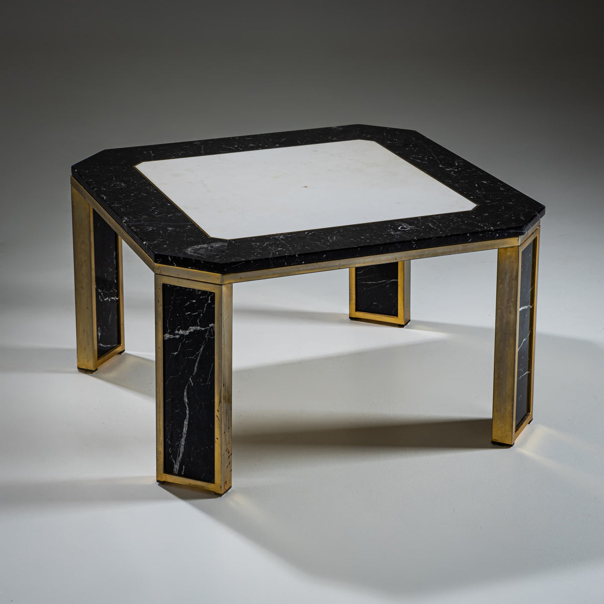 Hollywood Regency Marble and Brass Coffee Table, probably Italy, 1970s
