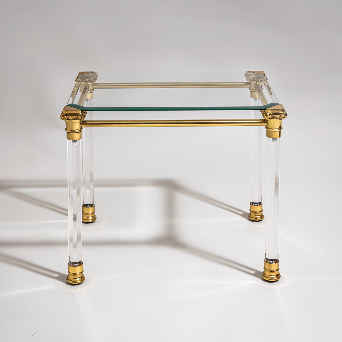 Two Coffee Tables in Plexiglass and Brass, probably Italy, Late 20th Century