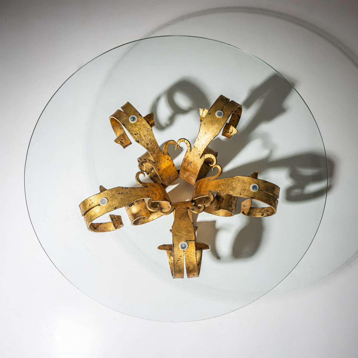 Hollywood Regency Coffee Table with Gilt Iron Base, Italy, 1960s