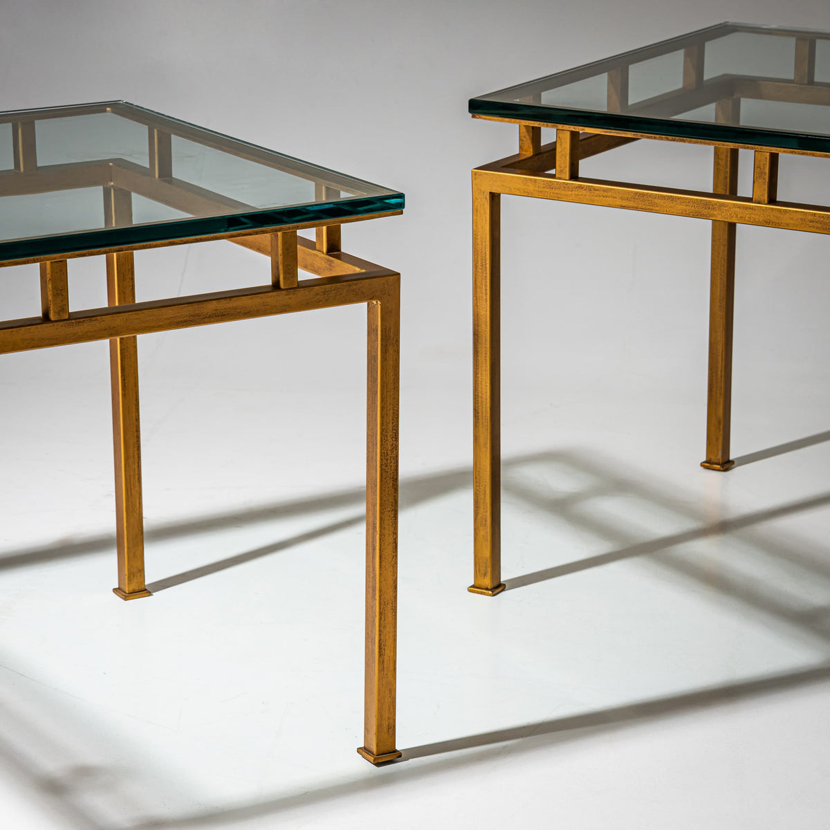 Pair of Glass and Metal Side Tables, 1960s / 70s