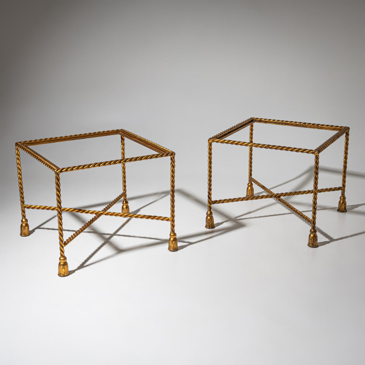 Pair of Side Tables with Metal Frames, Mid-20th Century