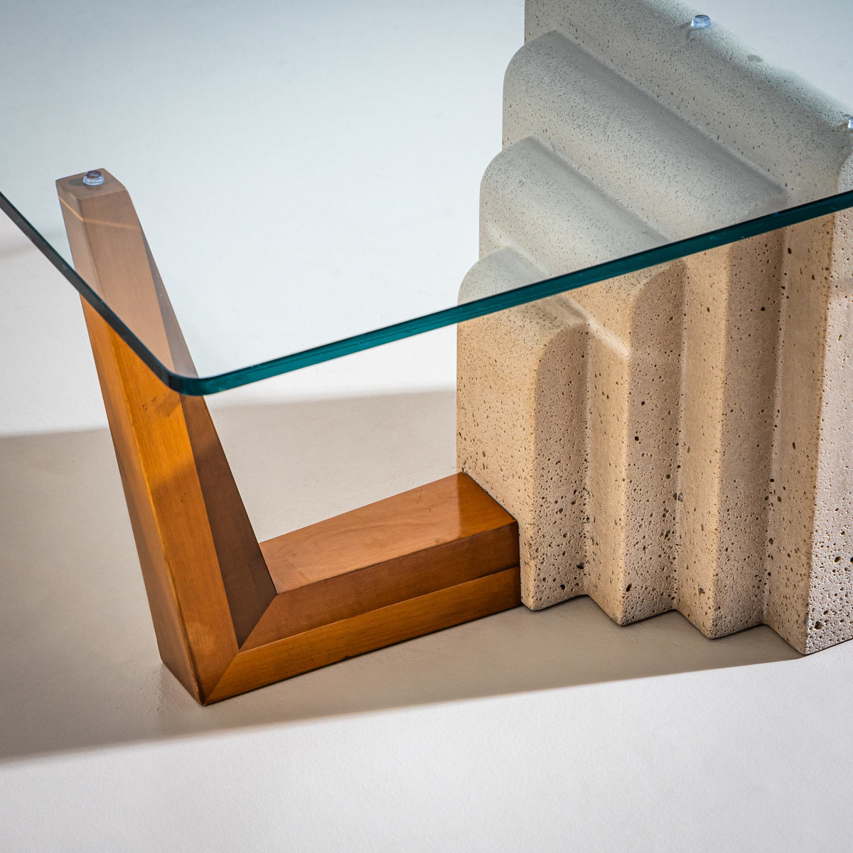Coffee Table with Travertine Element, Italy, Late 20th Century