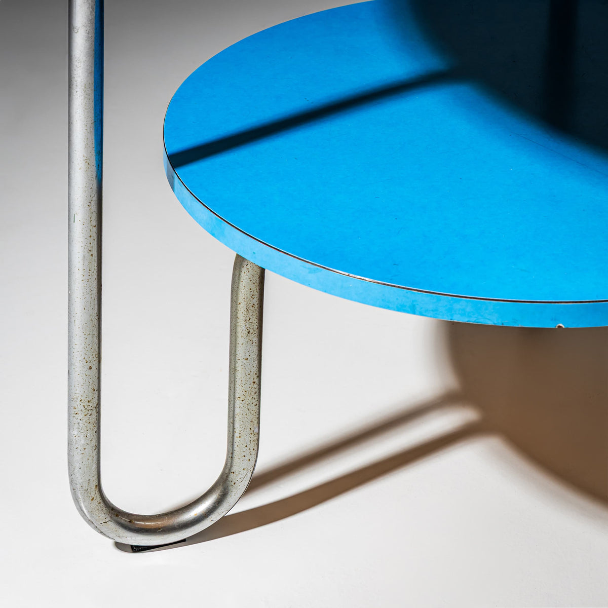 Blue Tubular Steel Table in the Bauhaus Style, Mid-20th Century