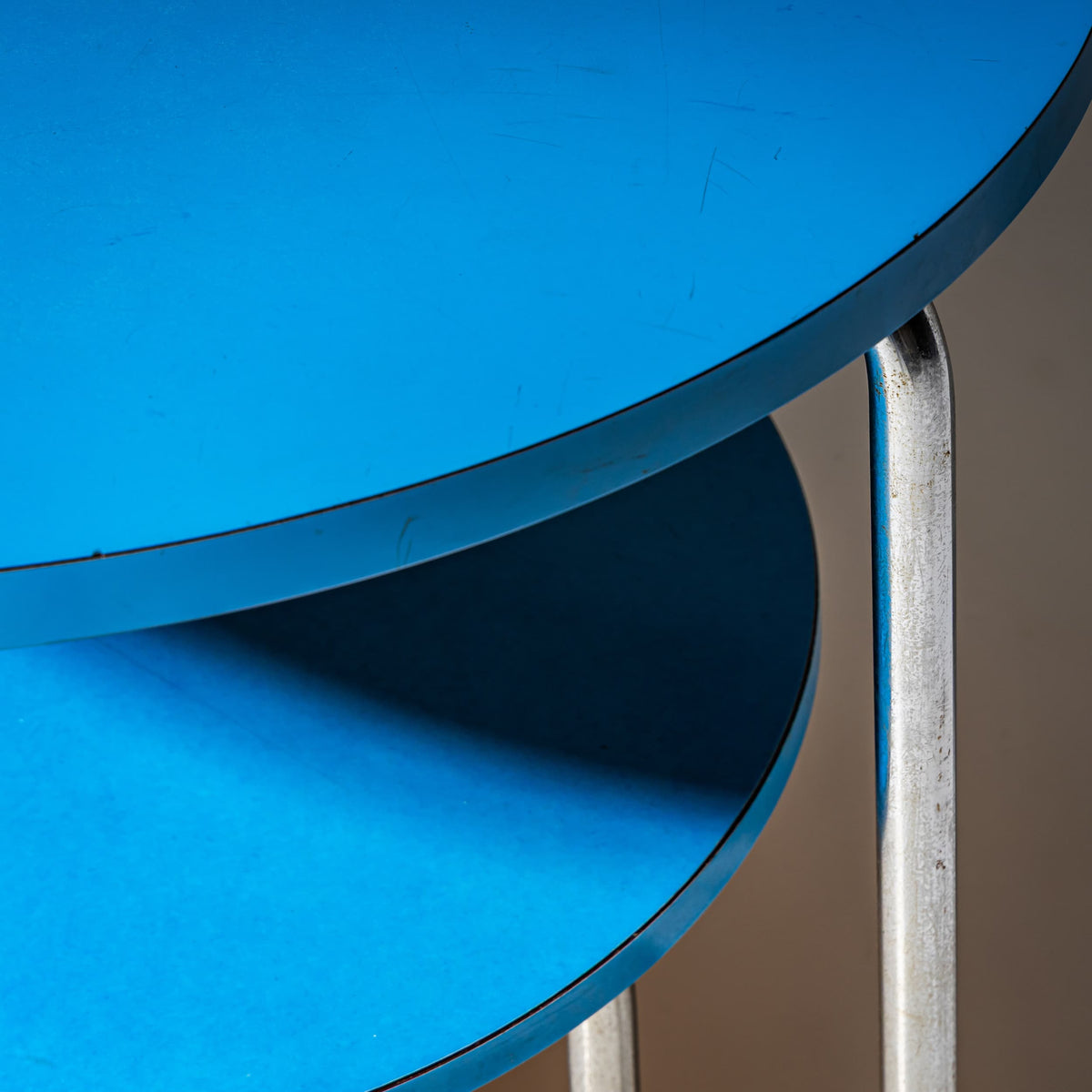 Blue Tubular Steel Table in the Bauhaus Style, Mid-20th Century