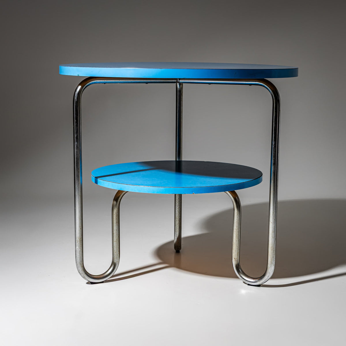 Blue Tubular Steel Table in the Bauhaus Style, Mid-20th Century