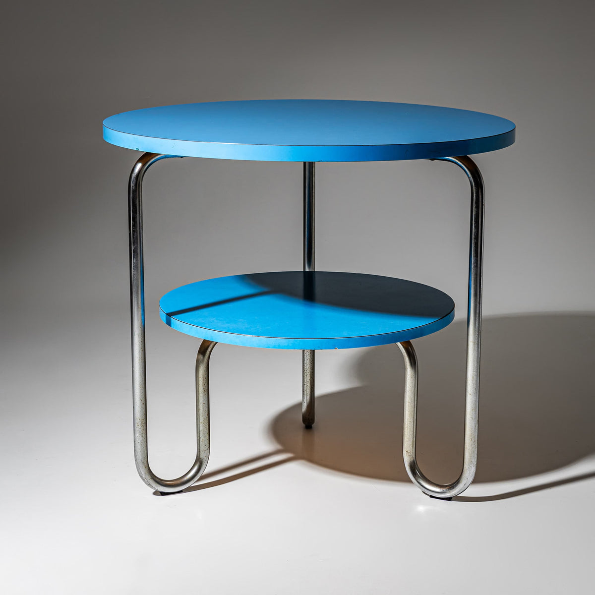Blue Tubular Steel Table in the Bauhaus Style, Mid-20th Century
