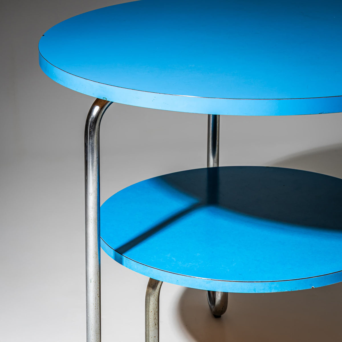 Blue Tubular Steel Table in the Bauhaus Style, Mid-20th Century