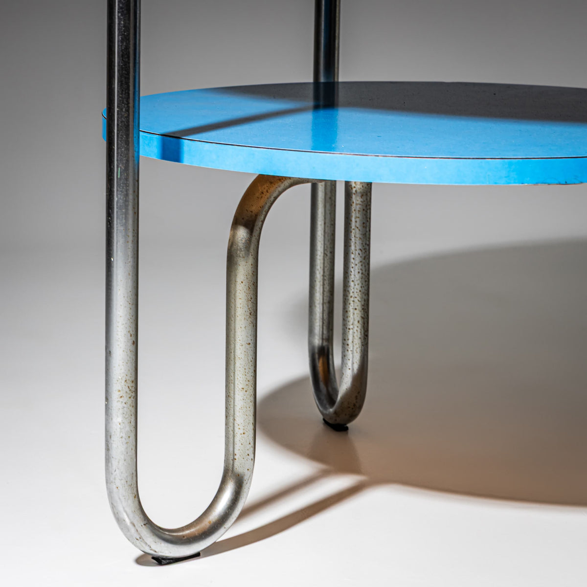 Blue Tubular Steel Table in the Bauhaus Style, Mid-20th Century
