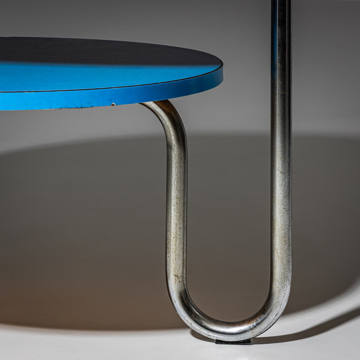 Blue Tubular Steel Table in the Bauhaus Style, Mid-20th Century