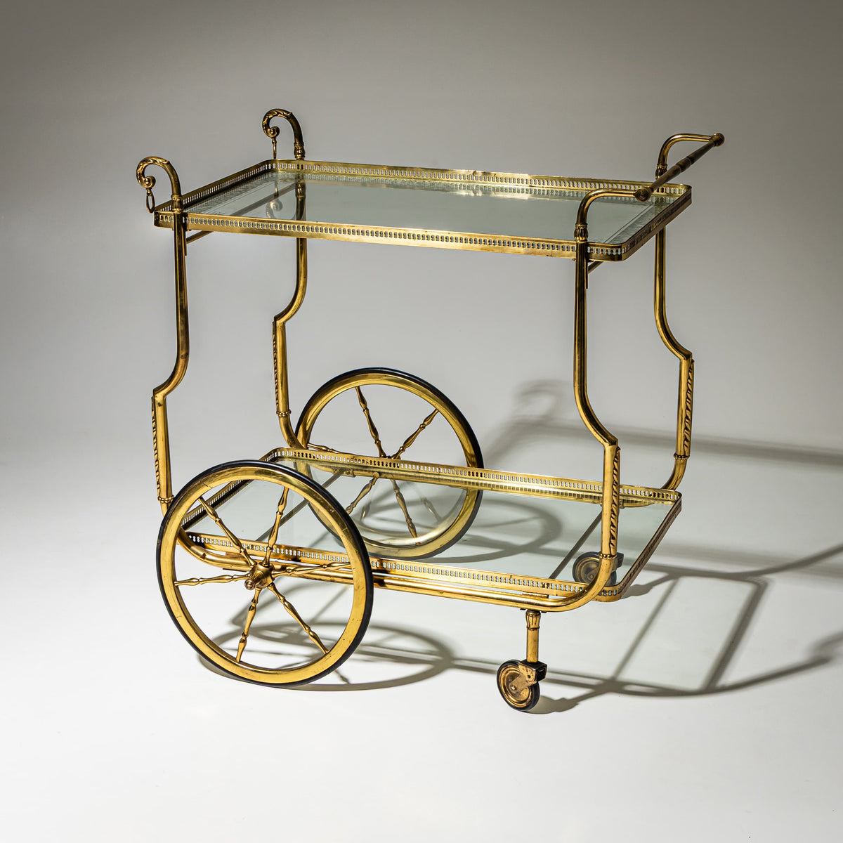 Brass and Glass Bar Cart, Mid-20th Century