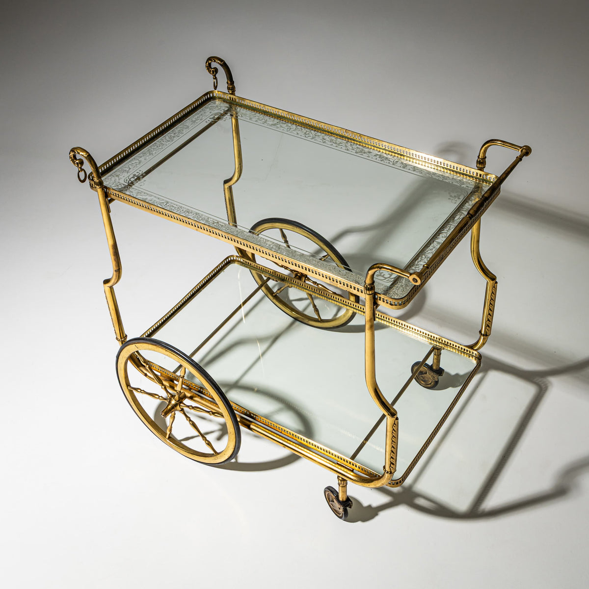 Brass and Glass Bar Cart, Mid-20th Century