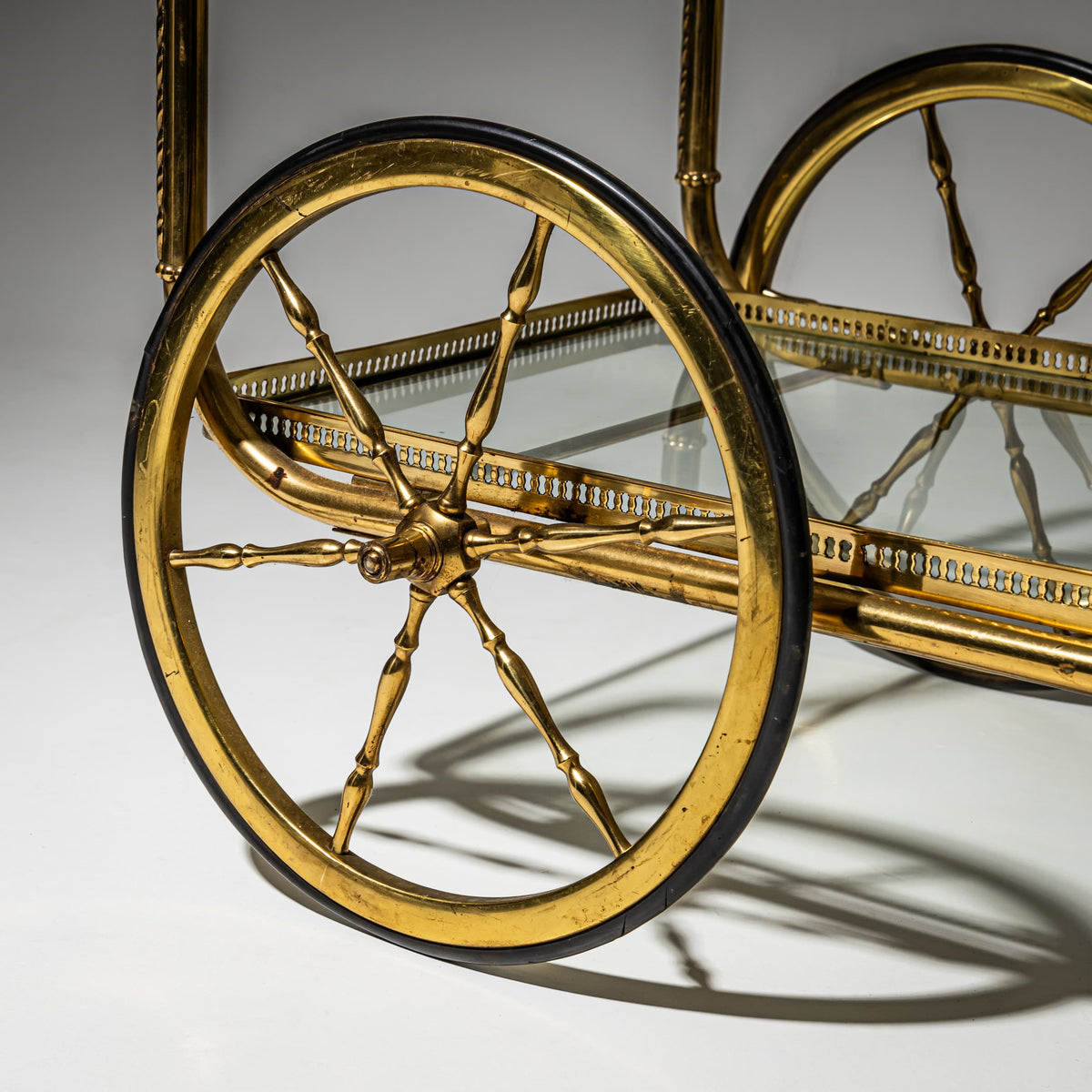 Brass and Glass Bar Cart, Mid-20th Century