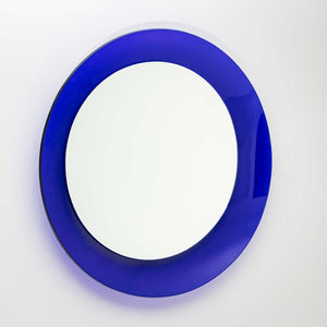 Round Wall Mirror with Blue Glass Frame, Italy 1960s