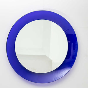 Round Wall Mirror with Blue Glass Frame, Italy 1960s