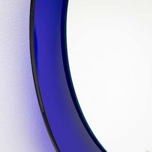 Round Wall Mirror with Blue Glass Frame, Italy 1960s