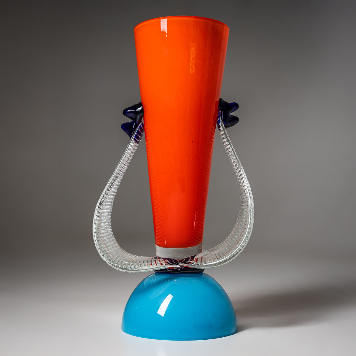 Barovier & Toso Vase, Rot und Blau, Serie B.A.G., Italien Ende 20. Jahrhundert