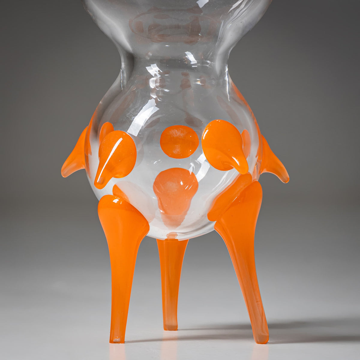 Barovier & Toso Vase, Clear Glass and Orange, B.A.G. Series, Italy, Late 20th Century