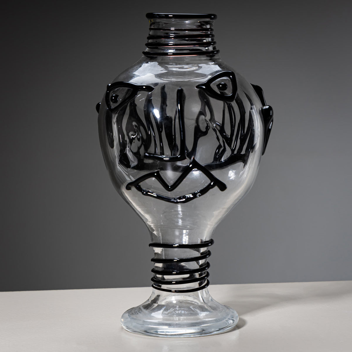 Glaskunst-Vase mit schwarzem Gesicht, signiert Jacqueline, 1996