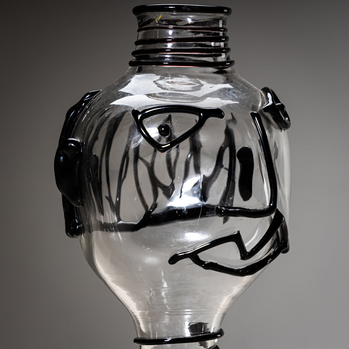 Glaskunst-Vase mit schwarzem Gesicht, signiert Jacqueline, 1996