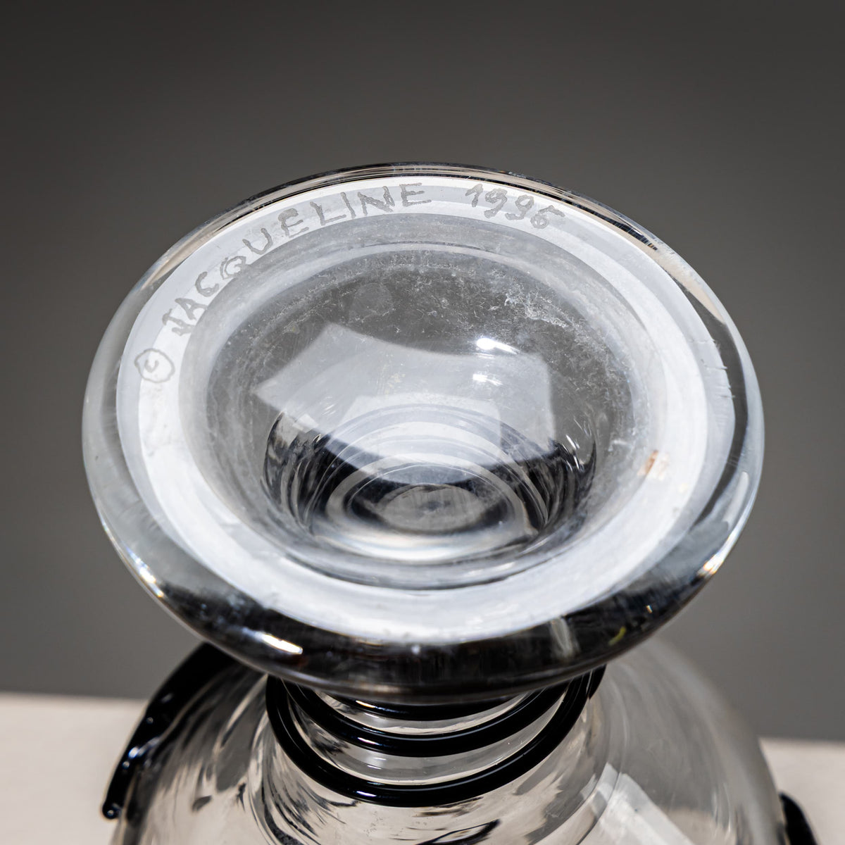 Art Glass Vase with Black Face, Signed Jacqueline, 1996