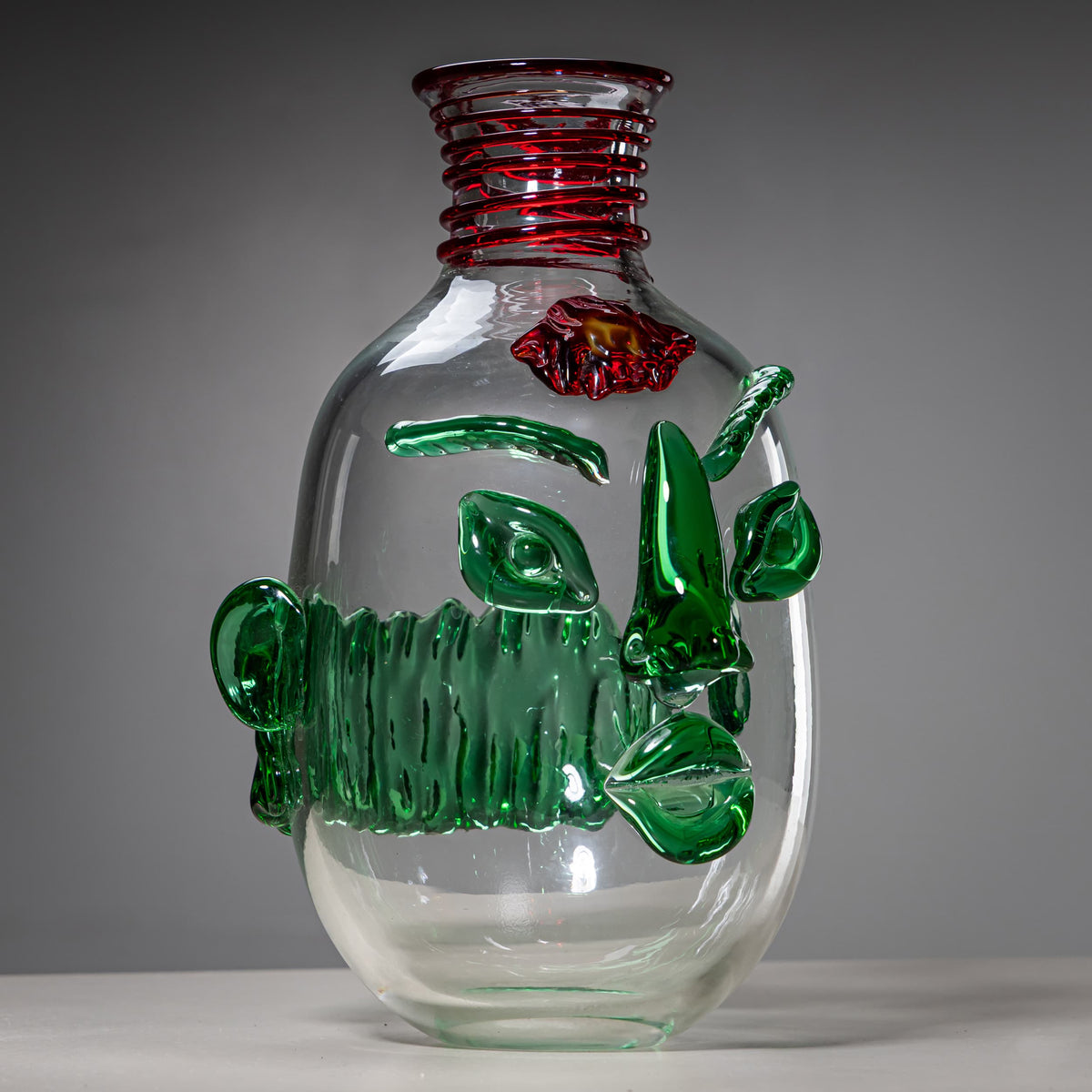 Glaskunst-Vase mit grünem Gesicht, „Jacqueline“, 1990er Jahre