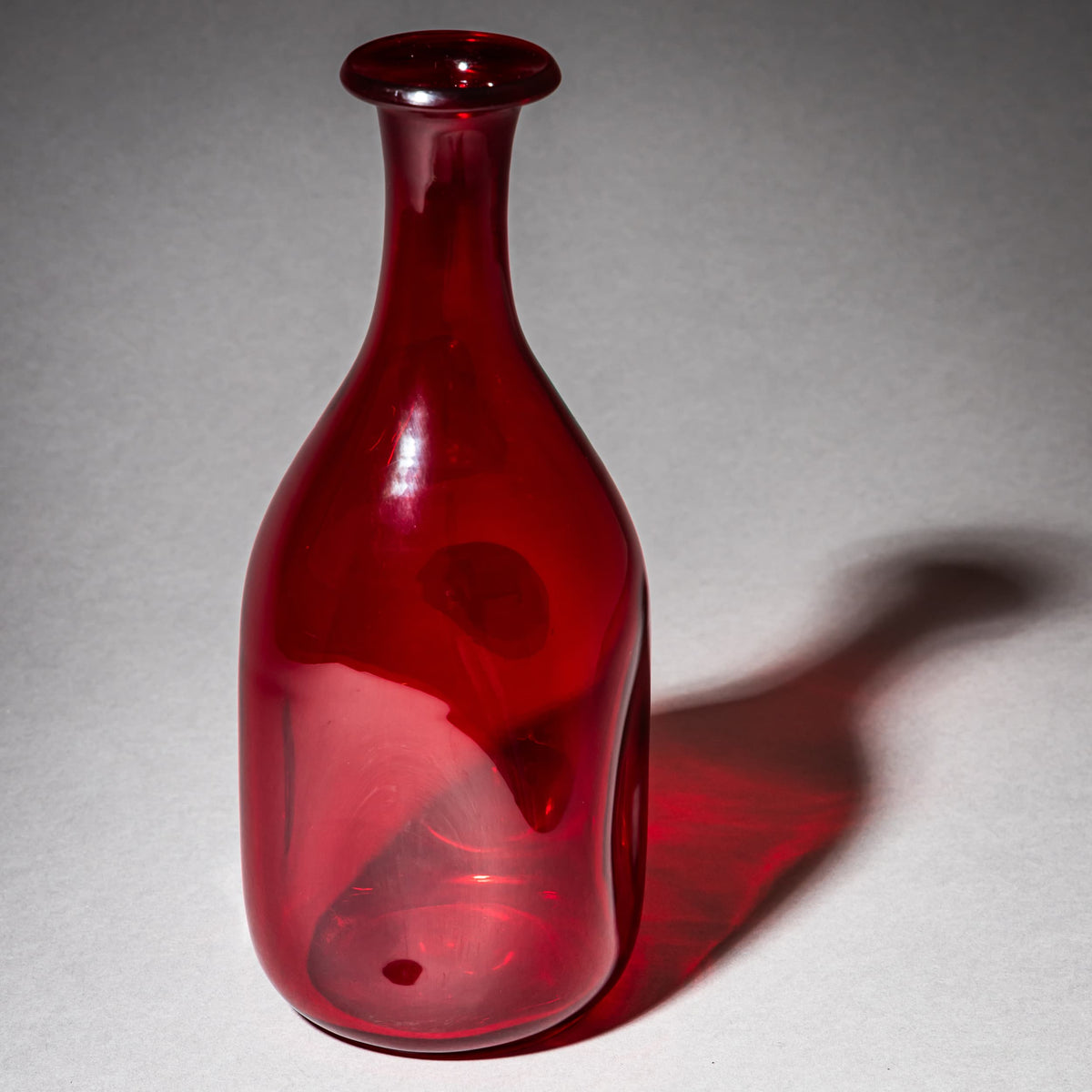 Red Hand-Blown Glass Vase, probably Murano / Italy, Mid-20th Century