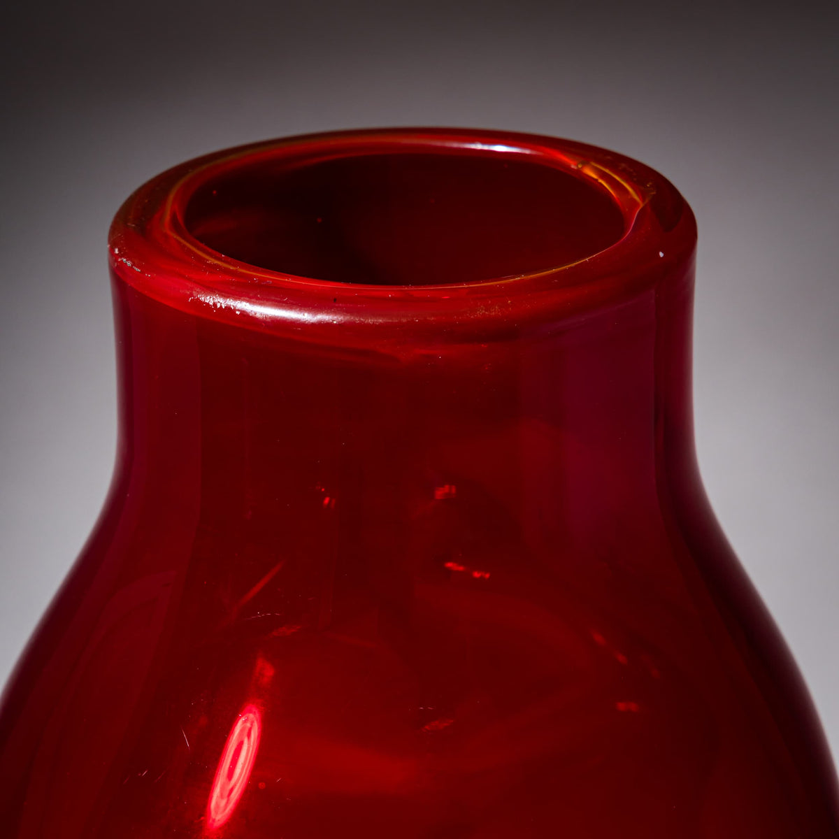 Large Hand-Blown Red Glass Vase, probably Murano / Italy, Mid-20th Century