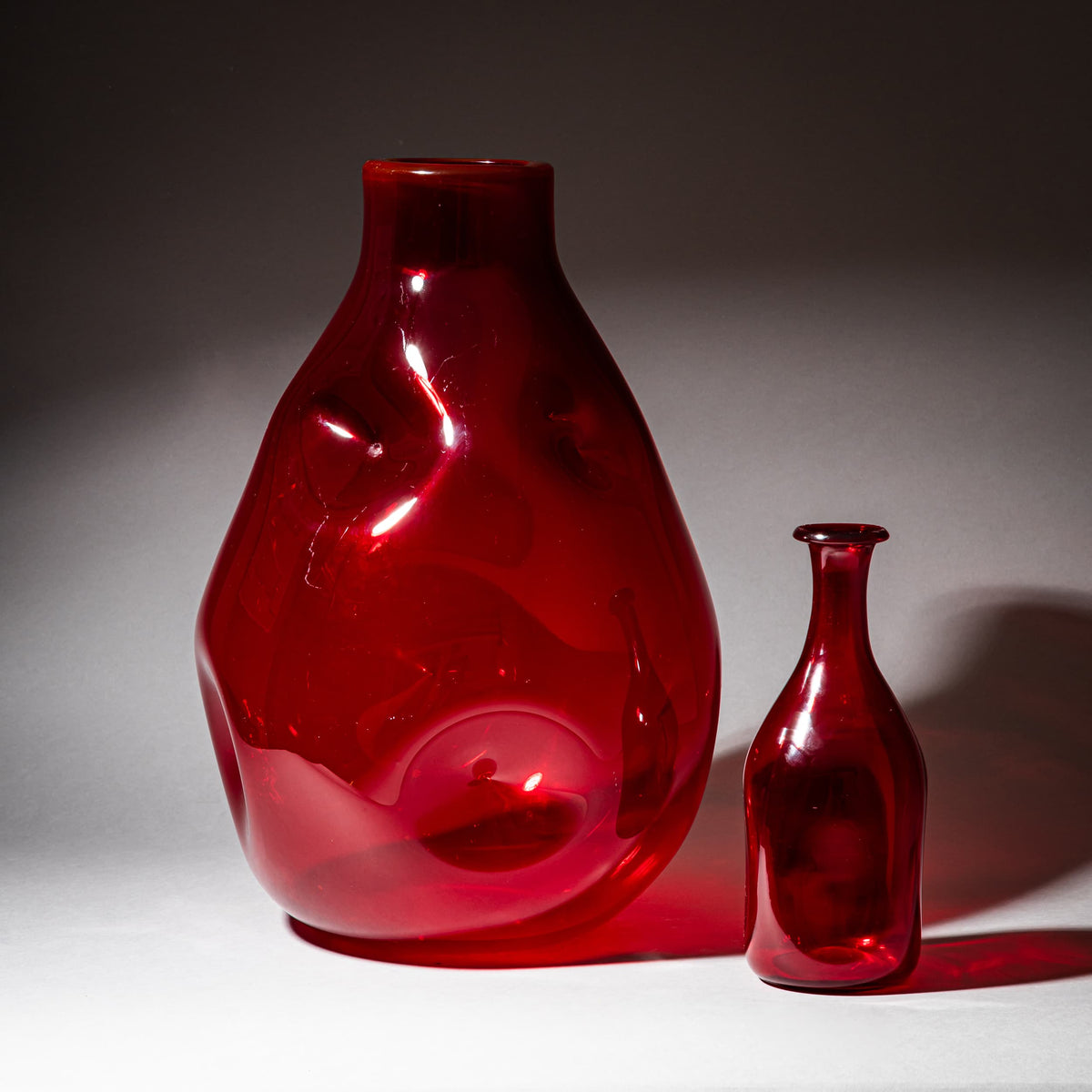 Large Hand-Blown Red Glass Vase, probably Murano / Italy, Mid-20th Century