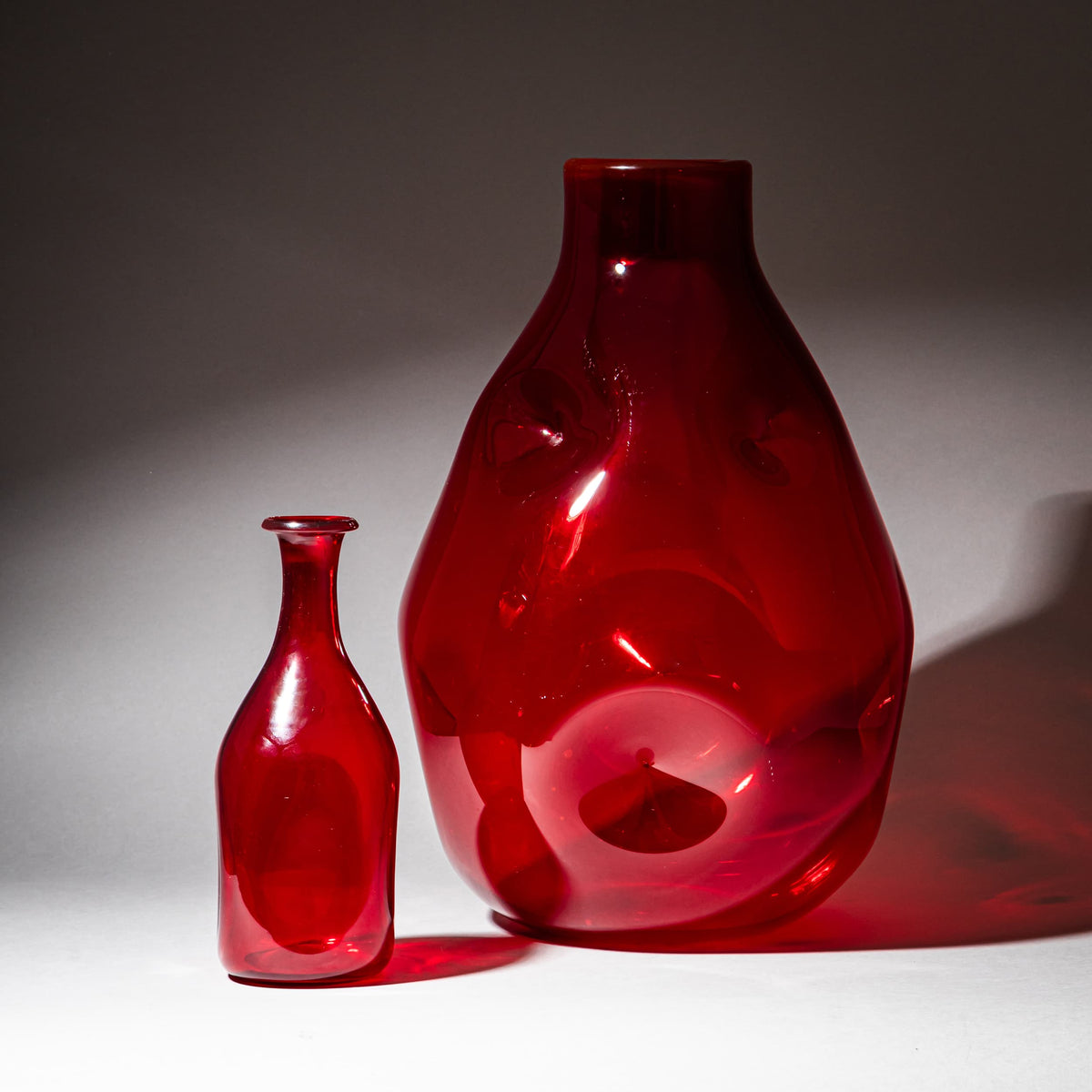 Large Hand-Blown Red Glass Vase, probably Murano / Italy, Mid-20th Century