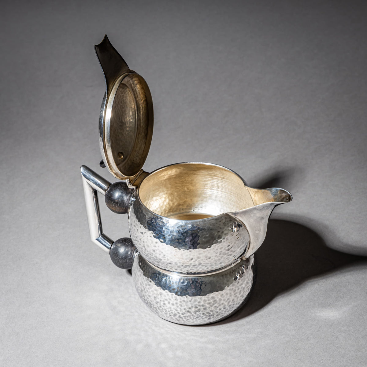 Three-Piece Art Deco Tea and Coffee Service with Hammered Surface, First Half 20th Century