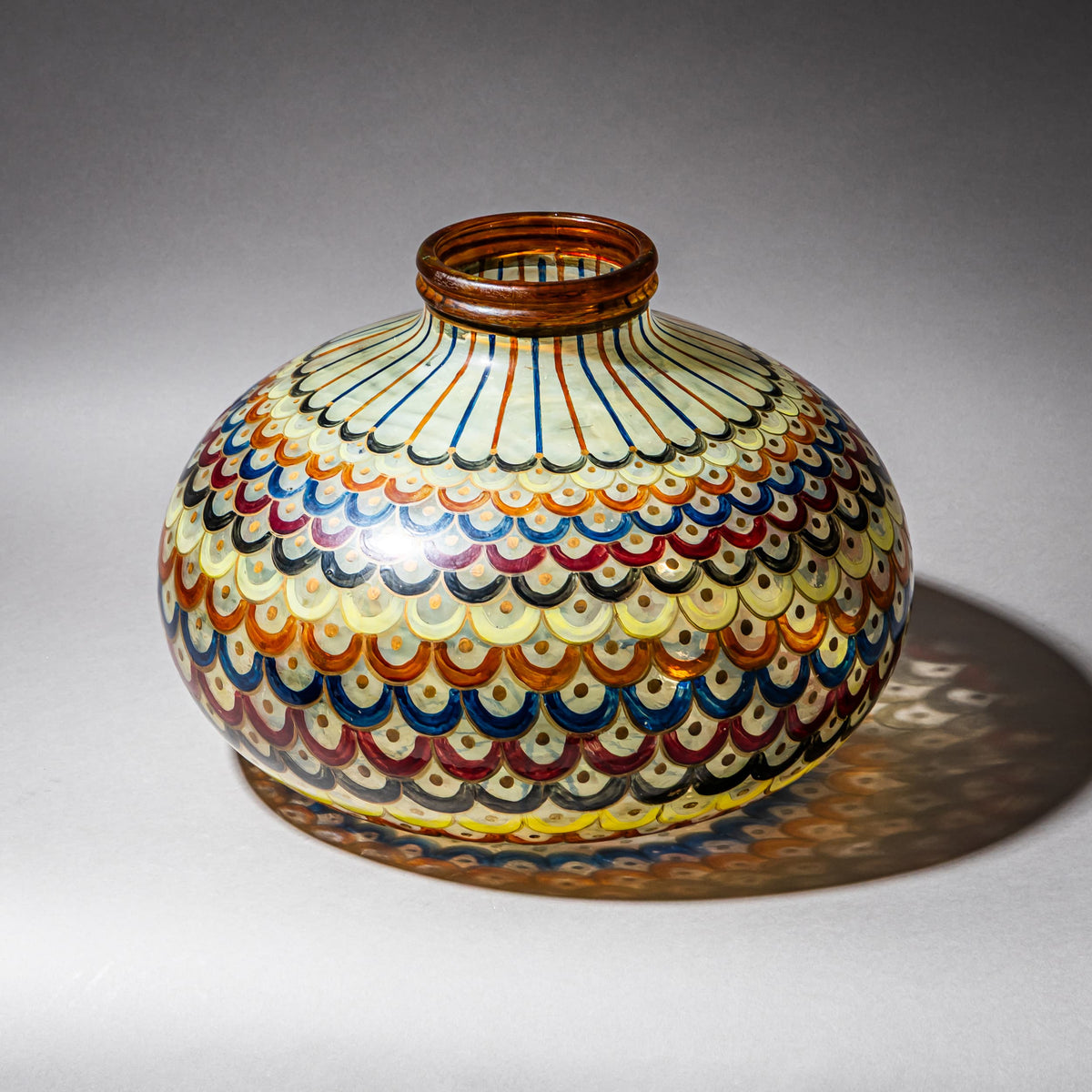 Hand-Painted Glass Vase, Inscribed AMR Vidau, Italy, Mid-20th Century