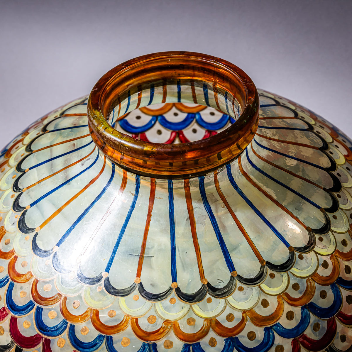 Hand-Painted Glass Vase, Inscribed AMR Vidau, Italy, Mid-20th Century