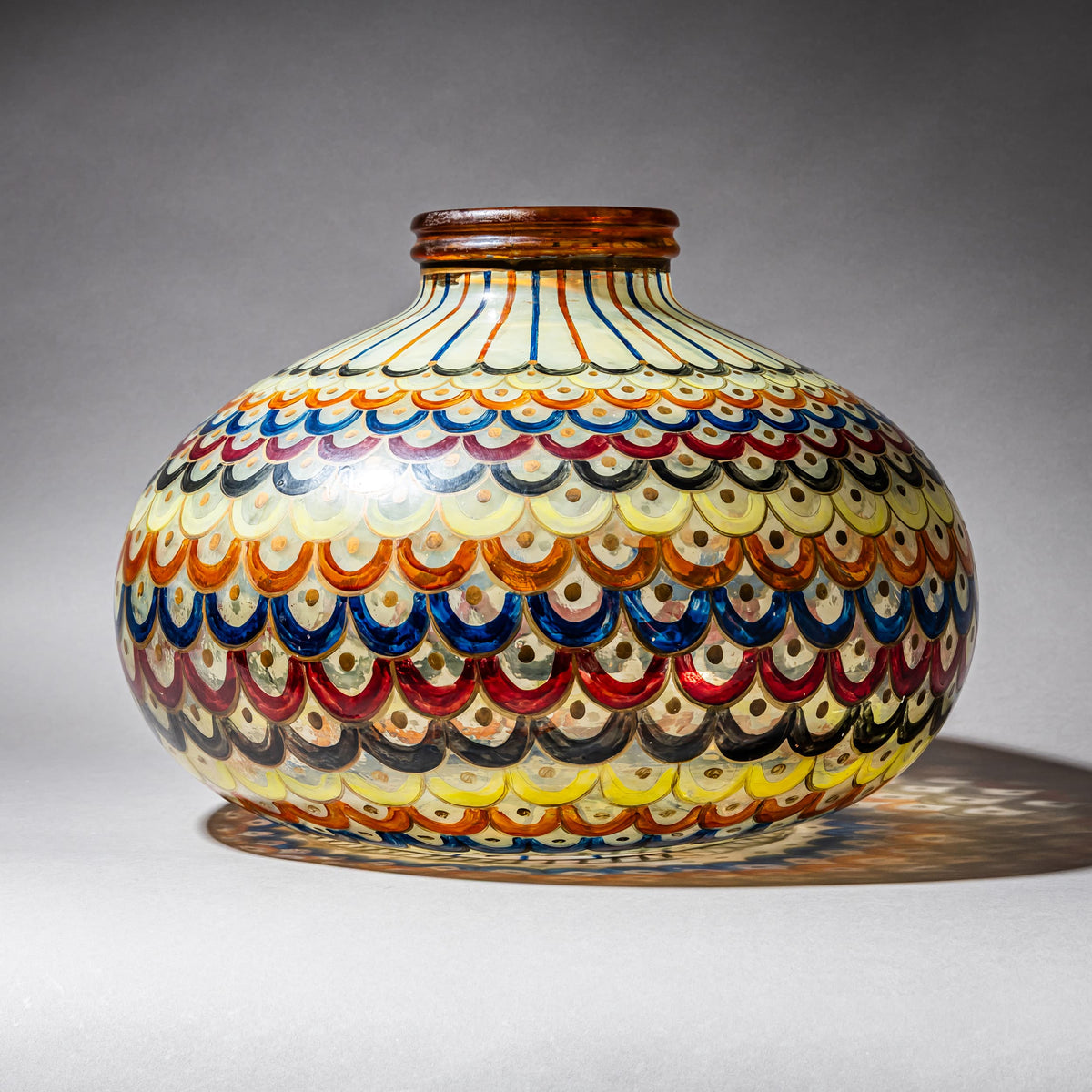 Hand-Painted Glass Vase, Inscribed AMR Vidau, Italy, Mid-20th Century
