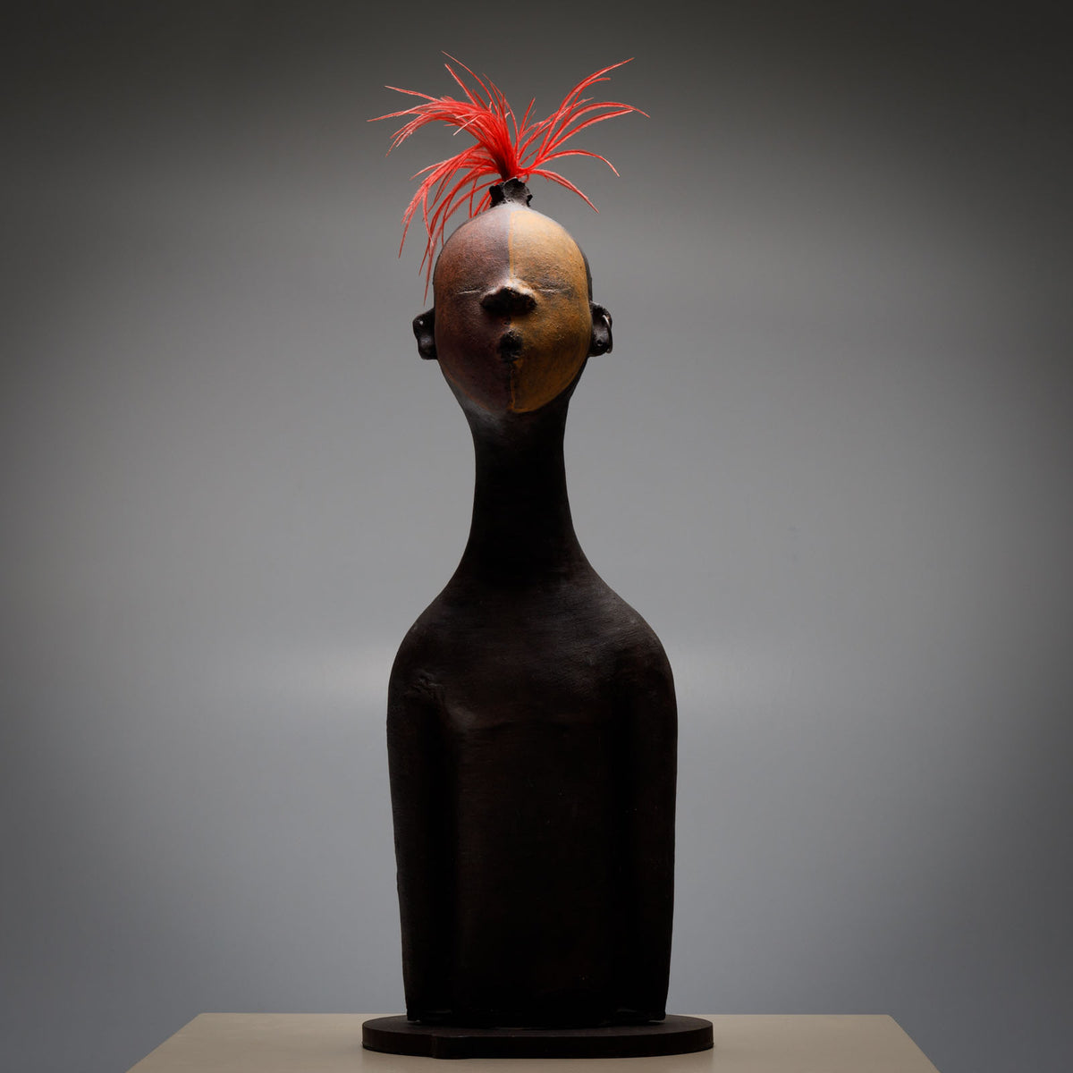 Enrico Zorzato, Terracotta Bust with Feathers, African, 21st Century