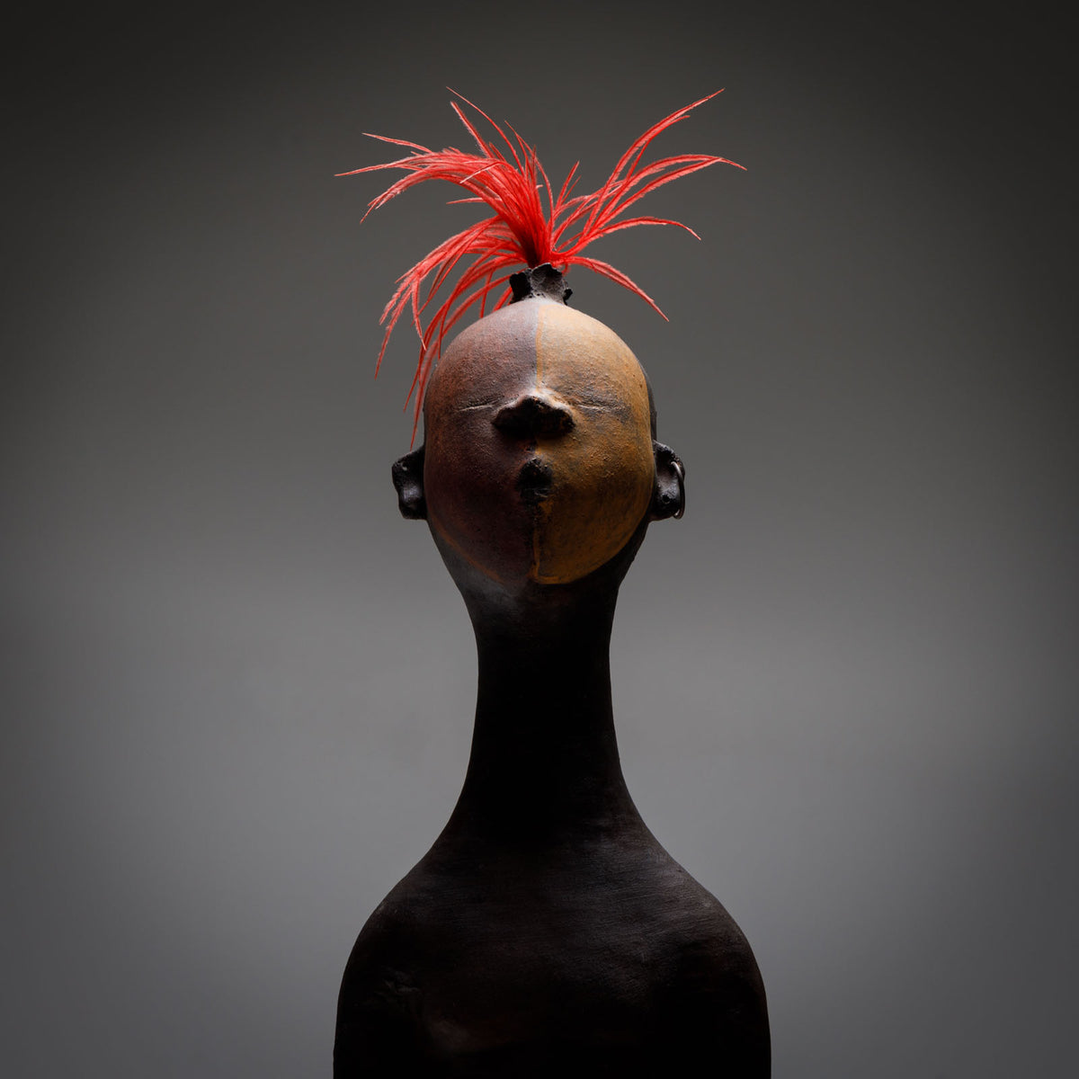 Enrico Zorzato, Terracotta Bust with Feathers, African, 21st Century