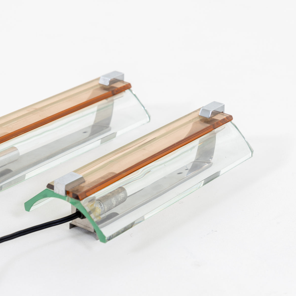 Pair of Sconces by VECA, orange and clear glass, Italy 1970s