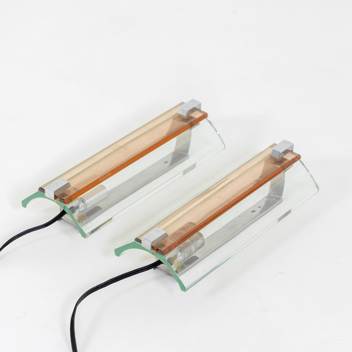 Pair of Sconces by VECA, orange and clear glass, Italy 1970s