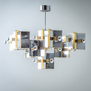 Chrome and Brass Chandelier by Gaetano Sciolari, Italy, 1970s