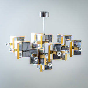 Chrome and Brass Chandelier by Gaetano Sciolari, Italy, 1970s