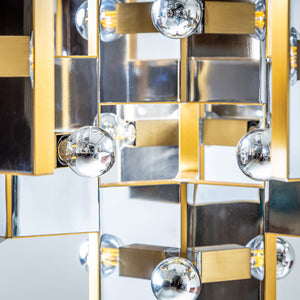 Chrome and Brass Chandelier by Gaetano Sciolari, Italy, 1970s