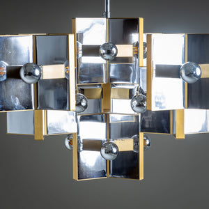 Chrome and Brass Chandelier by Gaetano Sciolari, Italy, 1970s