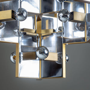 Chrome and Brass Chandelier by Gaetano Sciolari, Italy, 1970s