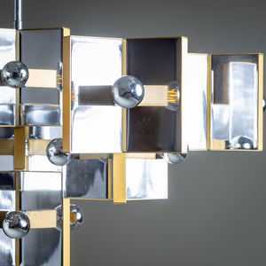 Chrome and Brass Chandelier by Gaetano Sciolari, Italy, 1970s