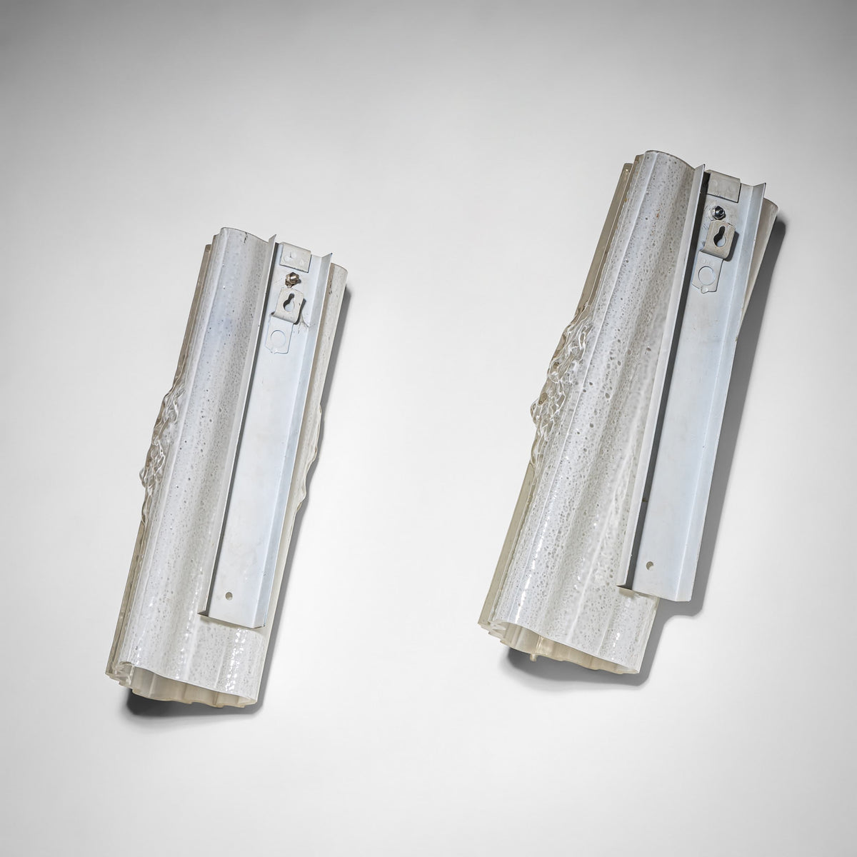 Pair of Ice Glass Wall Lights, Italy, Mid-20th Century