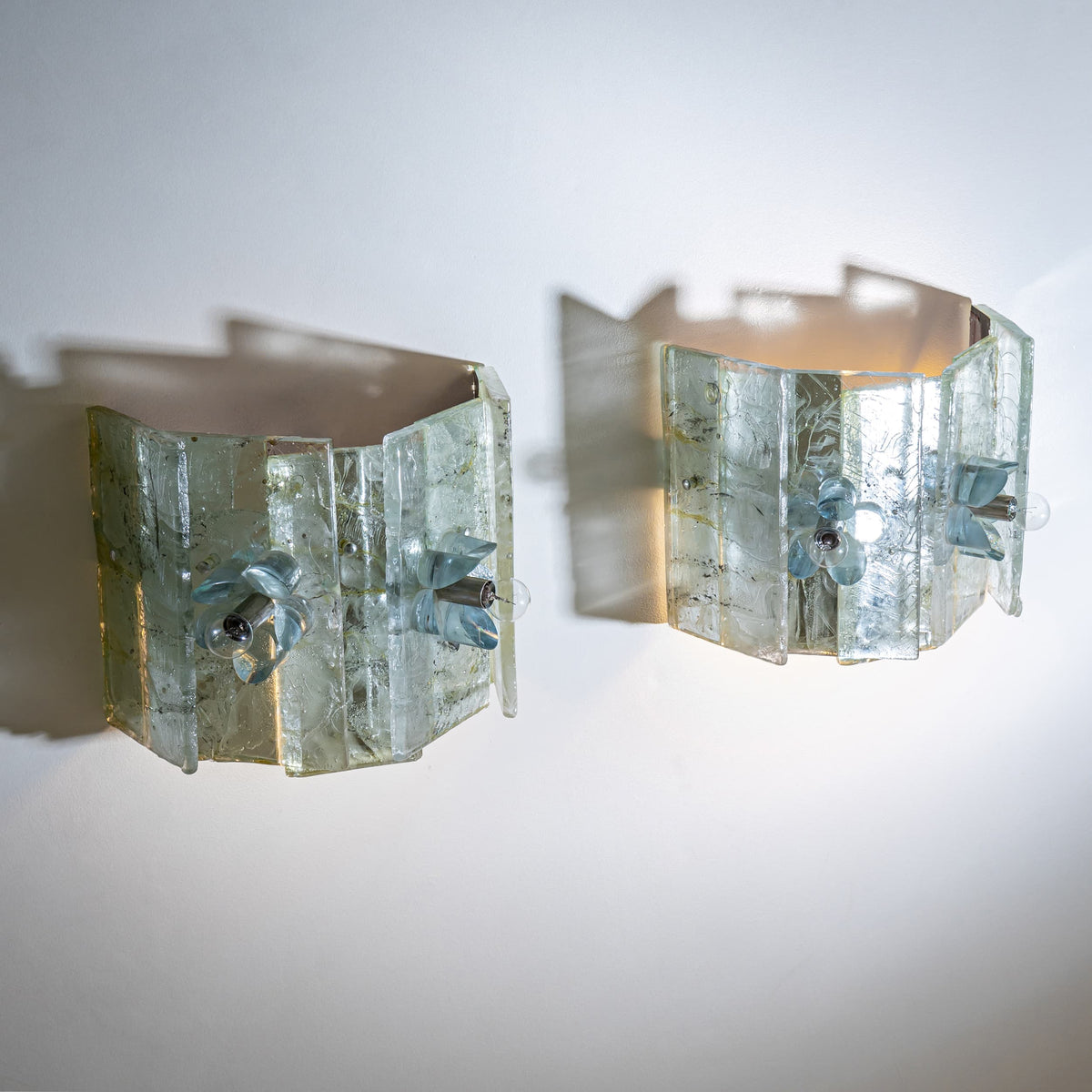 Pair of Glass Wall Sconces, probably Italy, Mid-20th Century