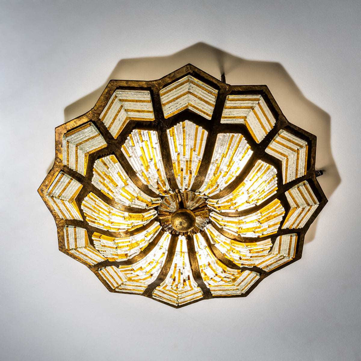 Brutalist Flower-Form Ceiling Light, Italy, 1950s